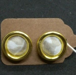 Tan Cream & Gold Button Stud Handmade Earrings